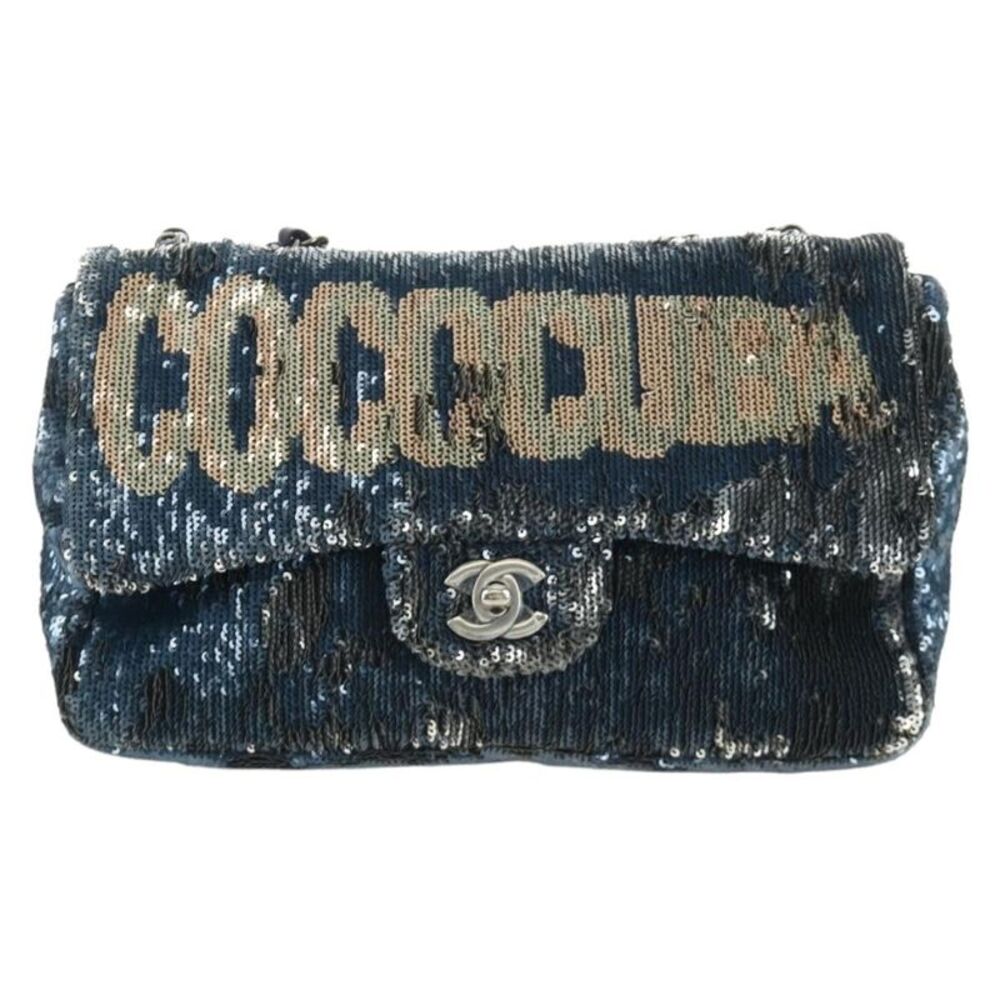 Chanel Coco Cuba Flap Sequins Blue Canvas Shoulder Bag Bag